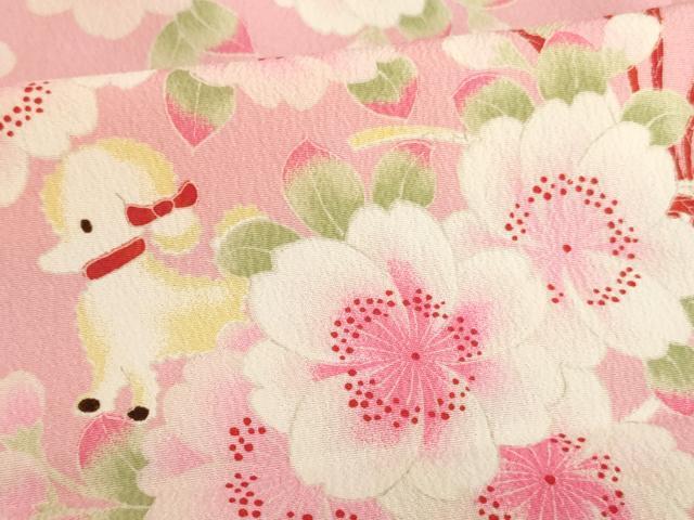 平和屋着物[]七五三　女の子　７歳　祝着　四つ身　舞桜文　犬　洗える着物　未使用　AAAW7129ja_画像5
