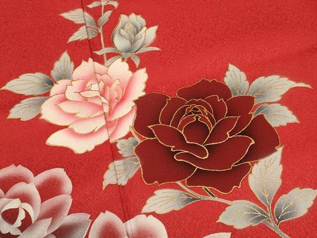 平和屋着物[]七五三　女の子　７歳　祝着　四つ身　薔薇　バラ　舞蝶文　暈し染め　金彩　逸品　DAAS9256ma_画像4