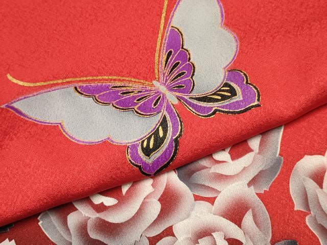 平和屋着物[]七五三　女の子　７歳　祝着　四つ身　薔薇　バラ　舞蝶文　暈し染め　金彩　逸品　DAAS9256ma_画像5