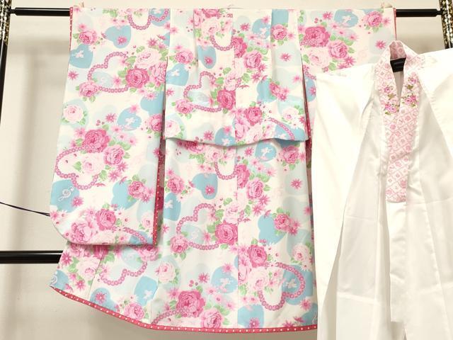 平和屋着物[]松田聖子　SEIKOMATSUDA　七五三　女の子　３歳　祝着　三つ身　長襦袢セット　薔薇　天使　ハート　洗える着物　DAAS9017ma_画像1