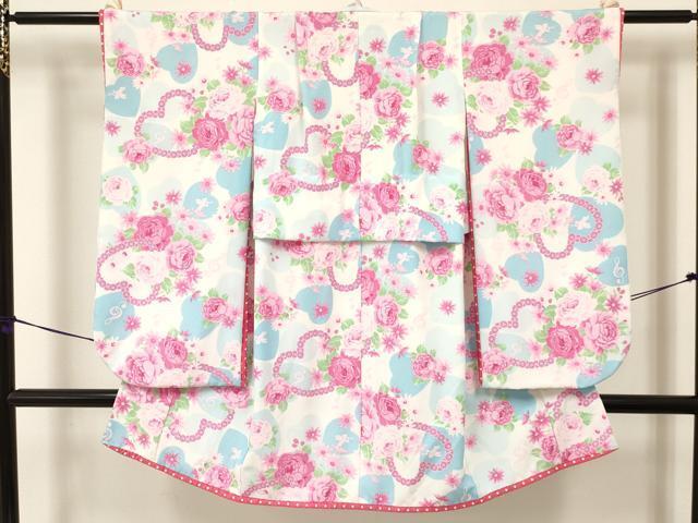 平和屋着物[]松田聖子　SEIKOMATSUDA　七五三　女の子　３歳　祝着　三つ身　長襦袢セット　薔薇　天使　ハート　洗える着物　DAAS9017ma_画像2