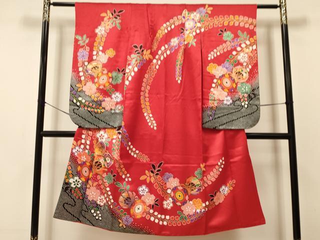 平和屋着物[]七五三　女の子　７歳　祝着　四つ身　袋帯・小物セット　鼓花文　金彩　箱付き　洗える着物　DAAS9210ma_画像2