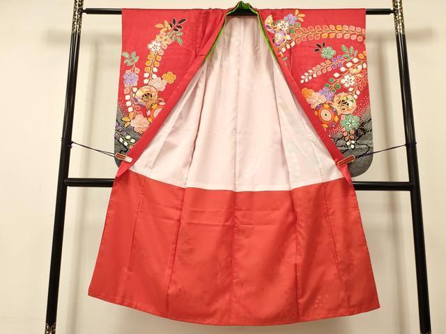 平和屋着物[]七五三　女の子　７歳　祝着　四つ身　袋帯・小物セット　鼓花文　金彩　箱付き　洗える着物　DAAS9210ma_画像3