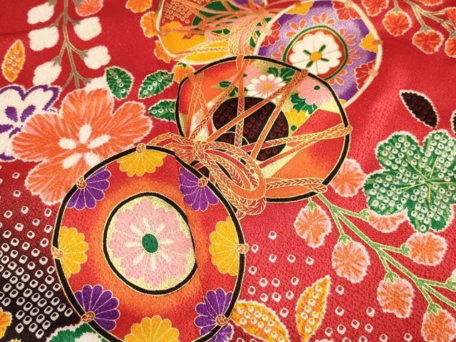 平和屋着物[]七五三　女の子　７歳　祝着　四つ身　袋帯・小物セット　鼓花文　金彩　箱付き　洗える着物　DAAS9210ma_画像4