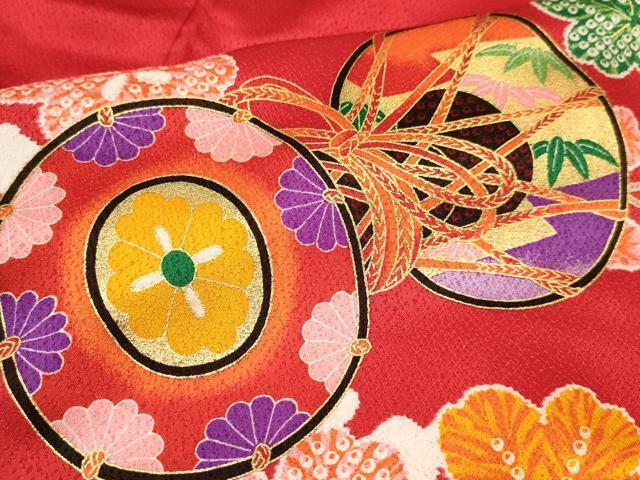 平和屋着物[]七五三　女の子　７歳　祝着　四つ身　袋帯・小物セット　鼓花文　金彩　箱付き　洗える着物　DAAS9210ma_画像5
