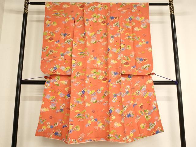 平和屋着物[]七五三　女の子　７歳　祝着　四つ身　宝尽くし花文　逸品　AABB5695ja_画像1