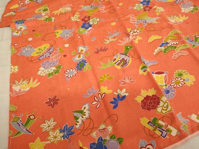 平和屋着物[]七五三　女の子　７歳　祝着　四つ身　宝尽くし花文　逸品　AABB5695ja_画像3