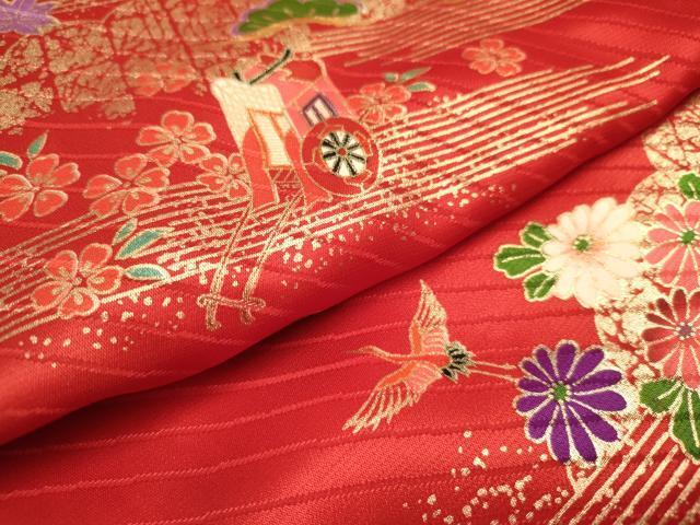 平和屋着物[]七五三　女の子　３歳　祝着　三つ身　御所車飛鶴花文　金彩　洗える着物　DAAR6291ma_画像5