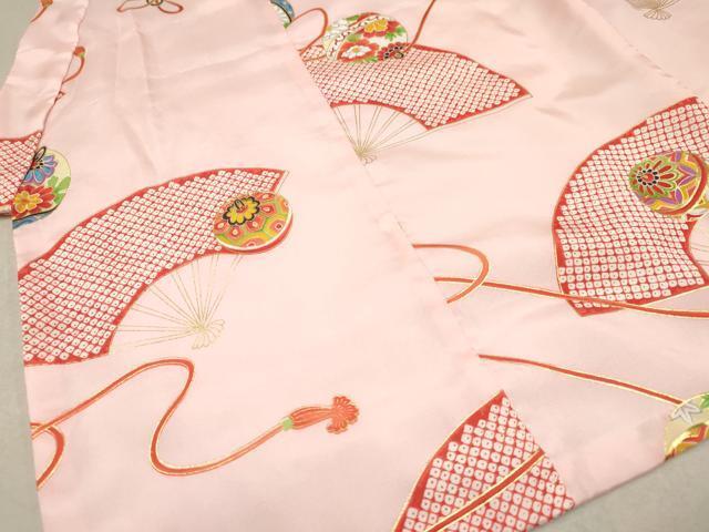 平和屋着物[]七五三　女の子　３歳　祝着　三つ身　被布セット　扇面散らし　鞠花文　金彩　箱付き　逸品　DAAR6304ma_画像7