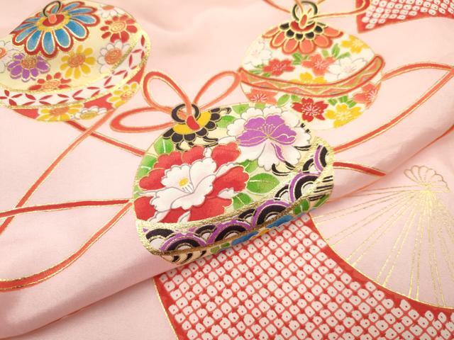 平和屋着物[]七五三　女の子　３歳　祝着　三つ身　被布セット　扇面散らし　鞠花文　金彩　箱付き　逸品　DAAR6304ma_画像8