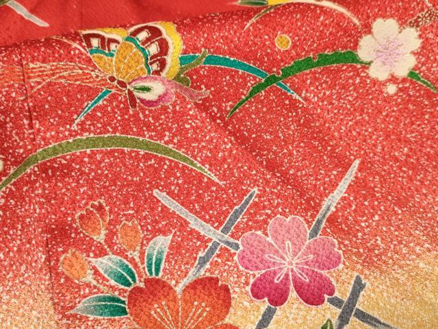 平和屋着物[]七五三　女の子　７歳　祝着　四つ身　袋帯セット　露芝花蝶文　暈し染め　金彩　逸品　DAAS9060ma_画像5