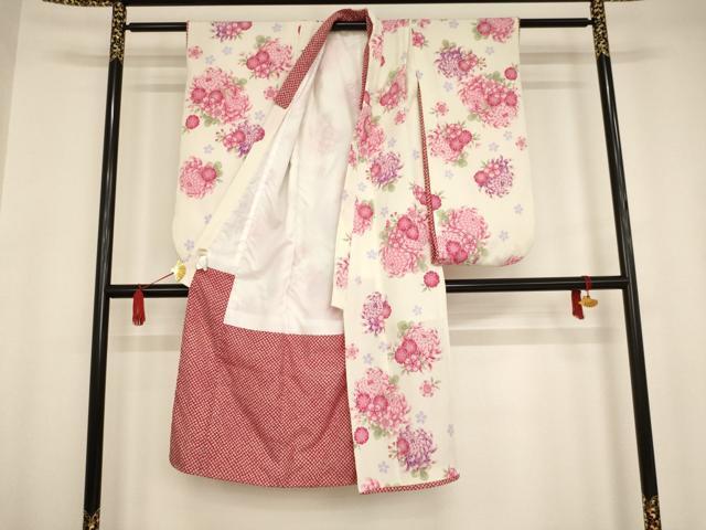 平和屋着物[]七五三　女の子　７歳　祝着　四つ身　襦袢セット　菊桜文　鬼しぼ縮緬　洗える着物　AAAU5474ja_画像2