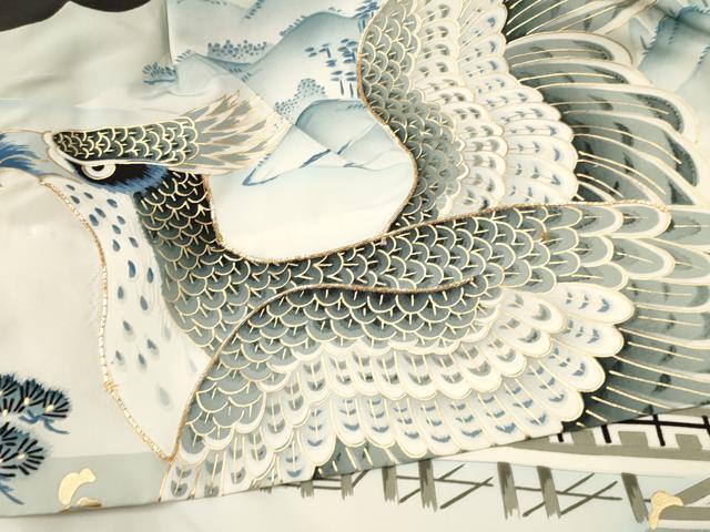  flat мир магазин кимоно [] "Семь, пять, три" мужчина праздничная одежда * лампа с бумажным абажуром hakama комплект пешка вышивка ястреб . пейзаж сосна документ .. окраска золотая краска замечательная вещь DAAW2891ma