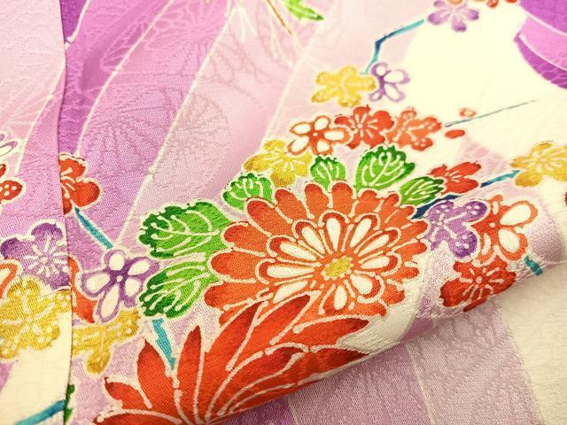 平和屋着物[]七五三　女の子　７歳　祝着　四つ身　袋帯セット　草花文　逸品　BAAT7334mz_画像7