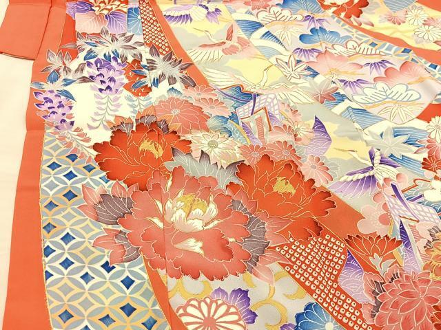 平和屋着物[]七五三　女の子　７歳　祝着　四つ身　長襦袢・袋帯・小物セット　御所車飛鶴花文　金彩　逸品　BAAT7338mz_画像3