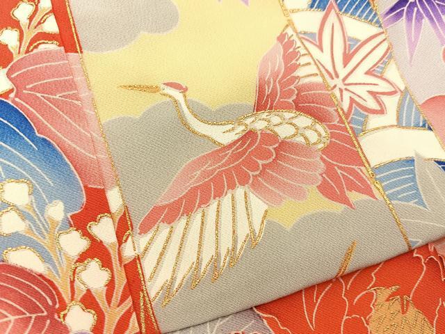 平和屋着物[]七五三　女の子　７歳　祝着　四つ身　長襦袢・袋帯・小物セット　御所車飛鶴花文　金彩　逸品　BAAT7338mz_画像4