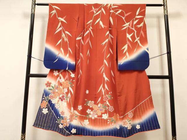 平和屋着物[]七五三　女の子　７歳　祝着　四つ身　袋帯セット　枝垂れ桜文　暈し染め　金彩　逸品　DAAR6493ma_画像2