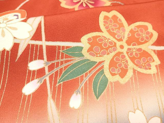 平和屋着物[]七五三　女の子　７歳　祝着　四つ身　袋帯セット　枝垂れ桜文　暈し染め　金彩　逸品　DAAR6493ma_画像6