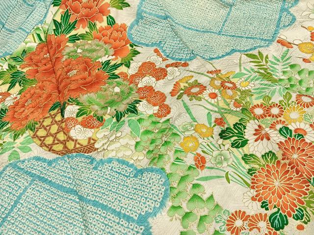 平和屋着物■豪華振袖　駒刺繍　絞り　草花文　金彩　正絹　逸品　AABB9463mf_画像4