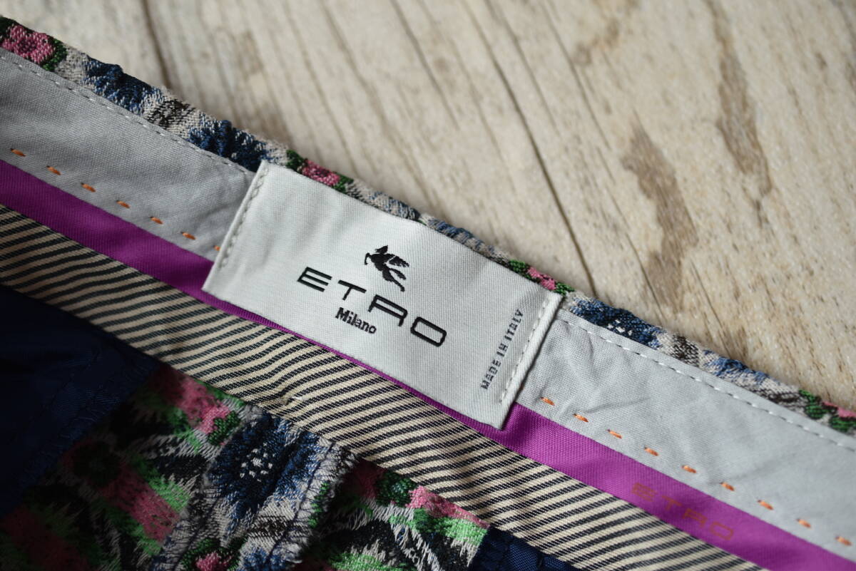 ETRO エトロ イタリア製 ジャガード織りウール混テーパードスリムパンツ サイズ40_画像3