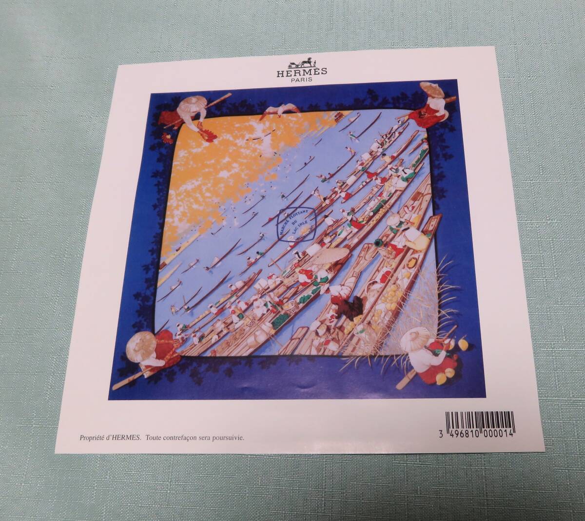2903ヒ◆未使用 HERMES エルメス シルク スカーフ カレ90 MARCHE FLOTTANT DU LAC INLE インレ湖の水上マーケット◆_画像4