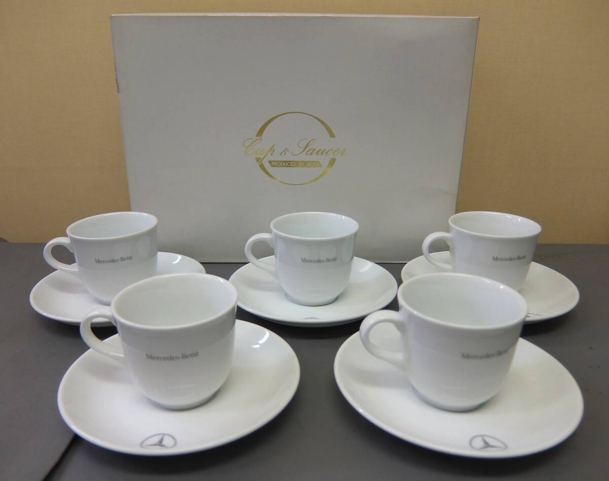 1402ヒ◆未使用 HOYA WHITE STAGE メルセデスベンツ カップ&ソーサー 5客セット◆_画像1