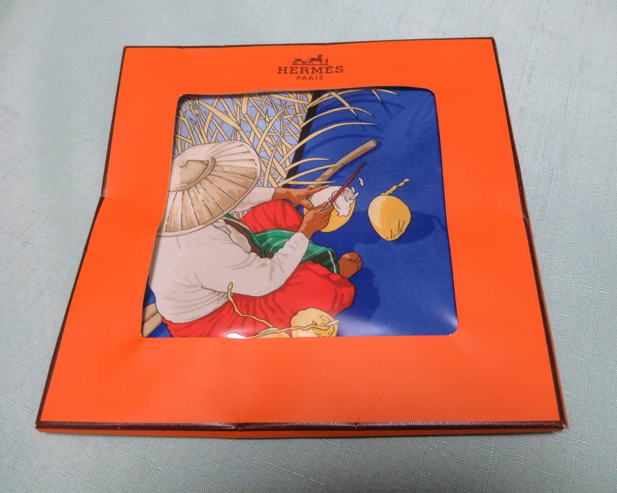 2903ヒ◆未使用 HERMES エルメス シルク スカーフ カレ90 MARCHE FLOTTANT DU LAC INLE インレ湖の水上マーケット◆_画像3