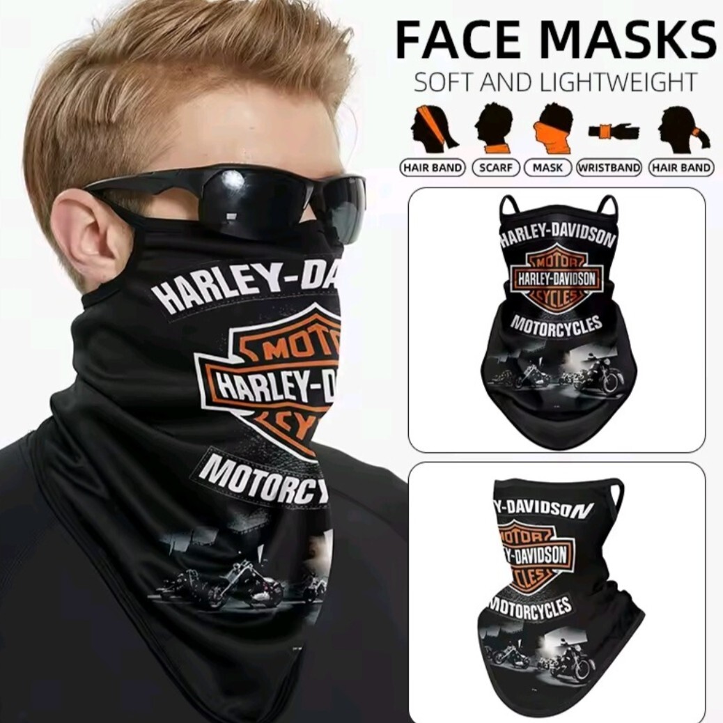 HARLEY-DAVIDSON ハーレーダビッドソン フェイスマスク フェイスカバー バイク ロゴ入り 速乾 冷感 伸縮 UV ツーリング 耳掛け バンダナ_画像3
