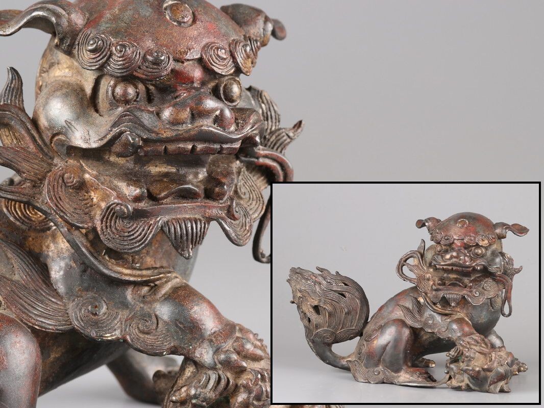 中国古玩 唐物 古美術 唐物 古銅造 獅子 置物 時代物 極上品 初だし品 D4676_画像1