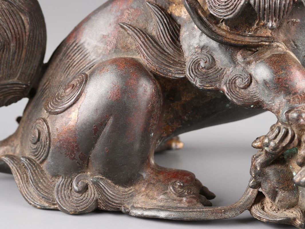 中国古玩 唐物 古美術 唐物 古銅造 獅子 置物 時代物 極上品 初だし品 D4676_画像7