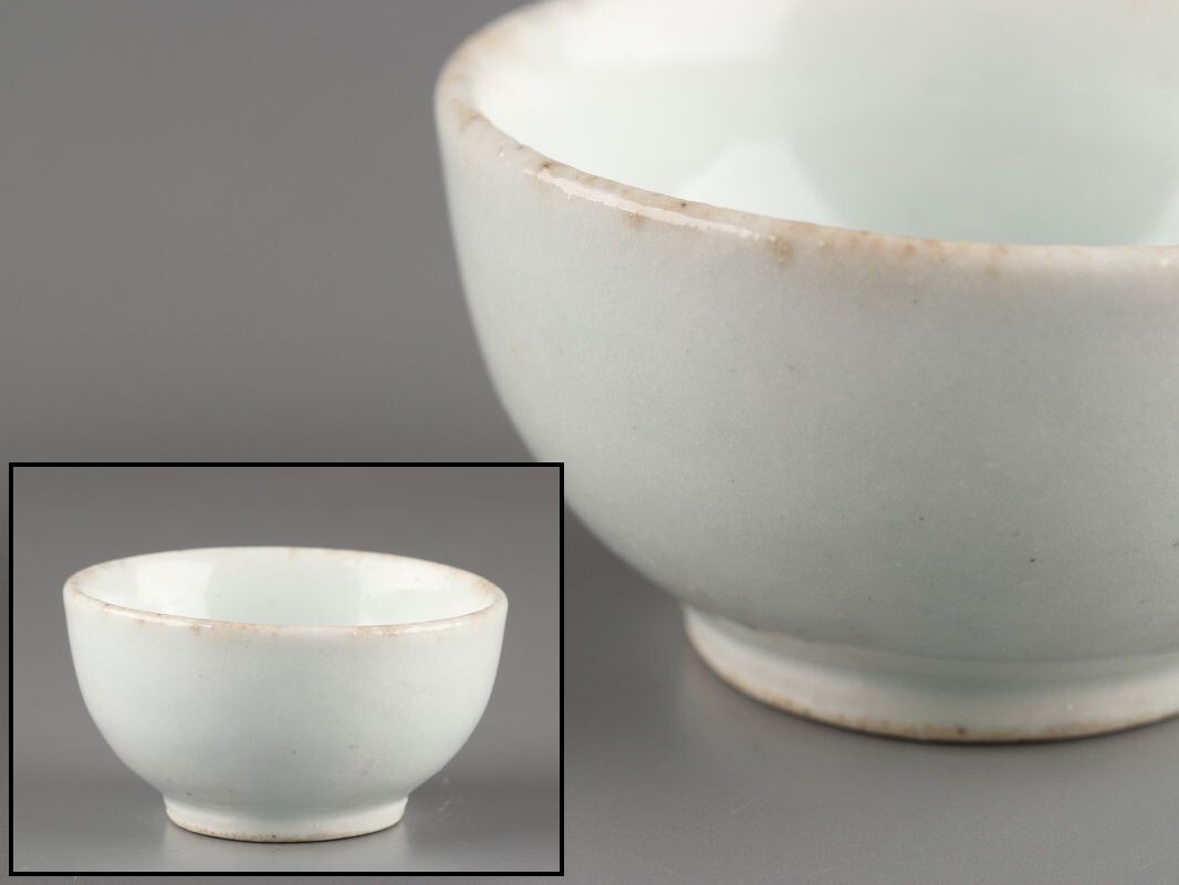 古美術 朝鮮古陶磁器 李朝 白磁 盃 時代物 D4744_画像1
