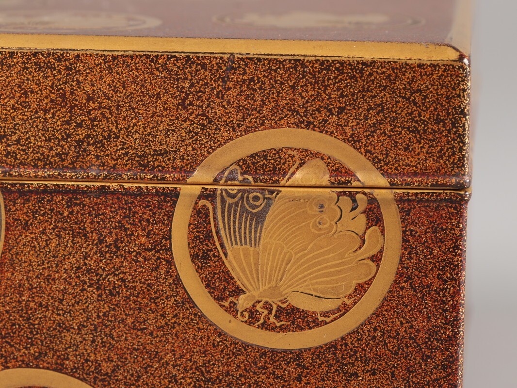 古美術 木製漆塗 金蒔絵 梨地 揚羽文 小箱 時代物 古作 初だし品 D4725_画像5
