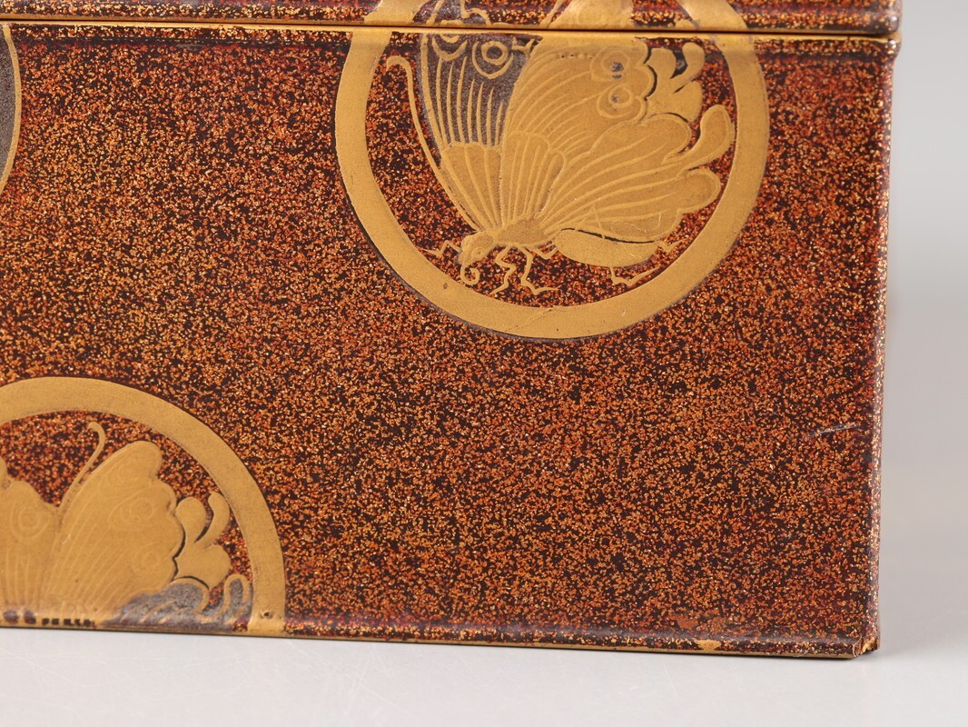 古美術 木製漆塗 金蒔絵 梨地 揚羽文 小箱 時代物 古作 初だし品 D4725_画像6