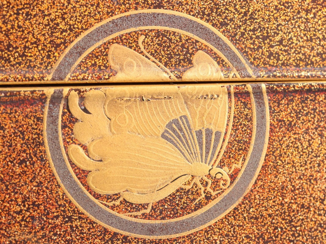 古美術 木製漆塗 金蒔絵 梨地 揚羽文 小箱 時代物 古作 初だし品 D4725_画像7