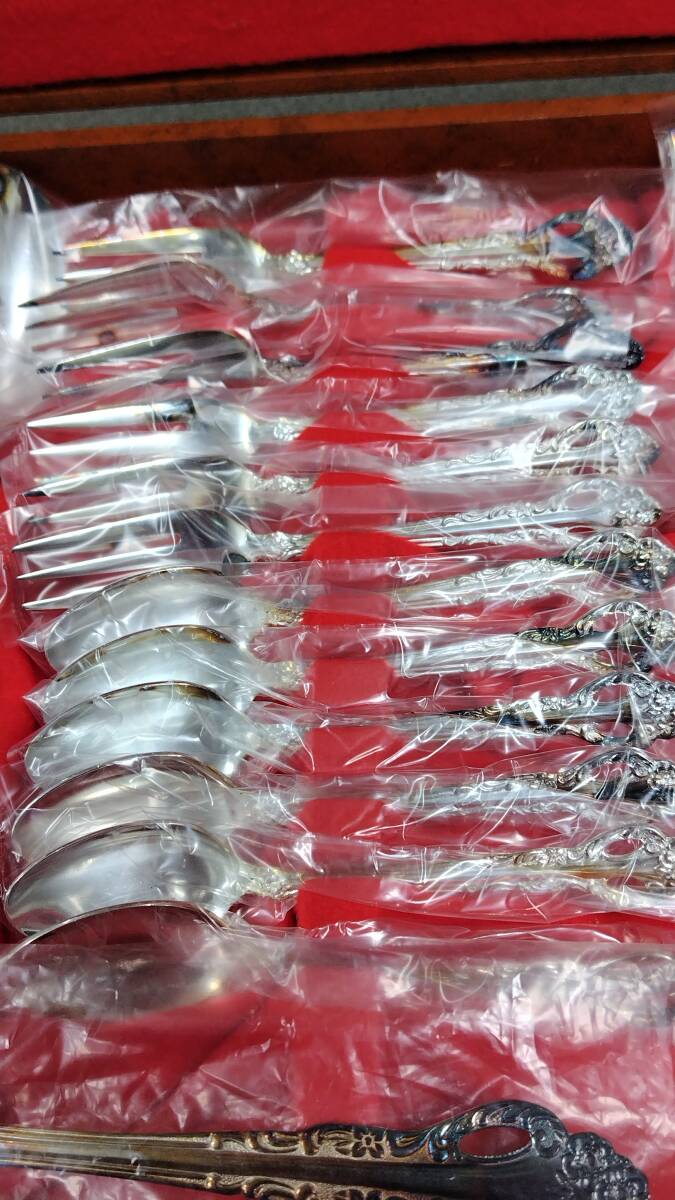 【長期保管未使用品】AZUMA アズマ カトラリーセット 銀仕上げ 変色あり 箱付き_画像4