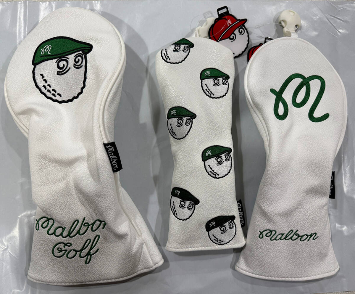 ホワイト3点セット Malbon Golf ドライバー/フェアウェイ/ユーティリティ ヘッドカバー 新品送料無料_画像1