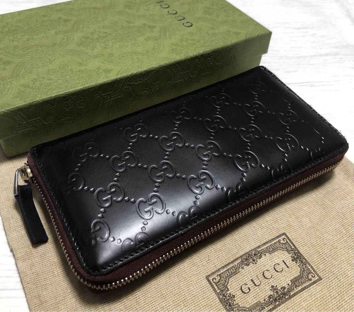 【正規品】GUCCIグッチ/シマGGラウンドファスナー／シリアル番号308005_画像4