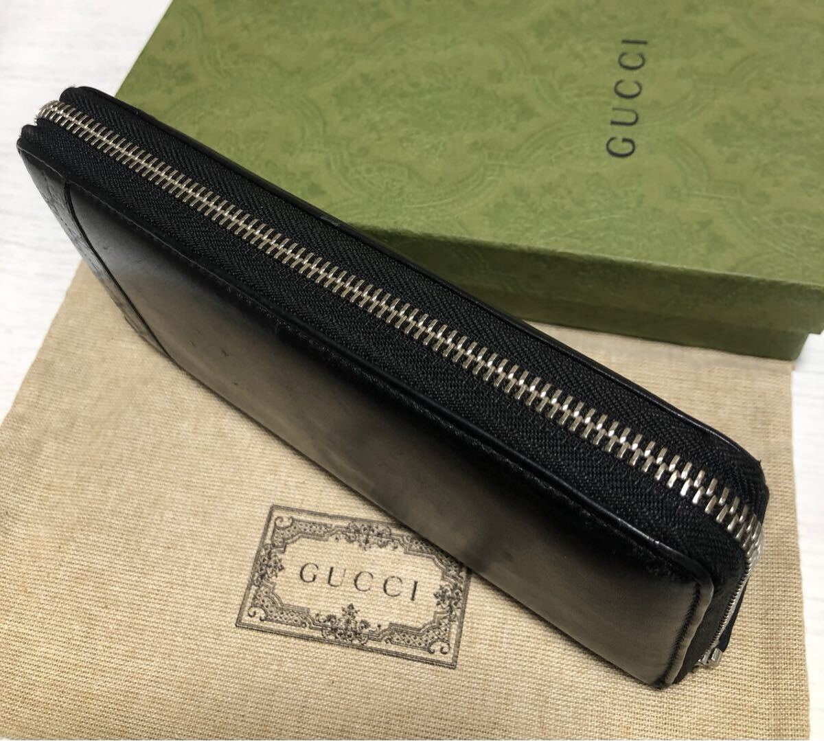 正規品/鑑定済みGUCCI/マイクロGGラウンドファスナー/ブラックレザー_画像6