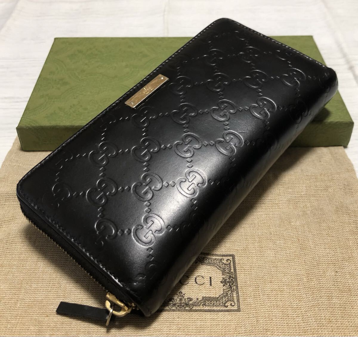 正規品/鑑定済／GUCCIシマGGラウンドファスナー／ゴールドパネル_画像1