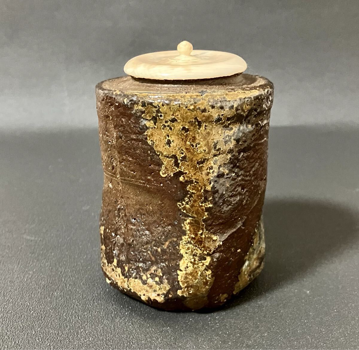 備前焼【安倍 安人】備前茶入 茶道具 共箱　本物保証