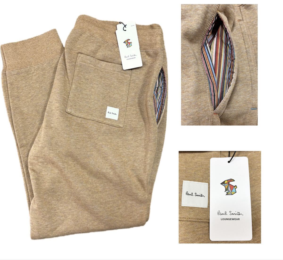 新品 ポールスミス マルチストライプ ジョガーパンツ スウェット Lサイズ 裏起毛 ホームウェア ベージュ 307798_画像1