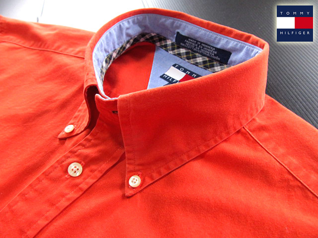 ★300円スタート！トミーヒルフィガー TOMMY HILFIGER ボタンダウンシャツ 長袖 Lサイズ 希少品 トミープレミアム・オレンジ_画像1