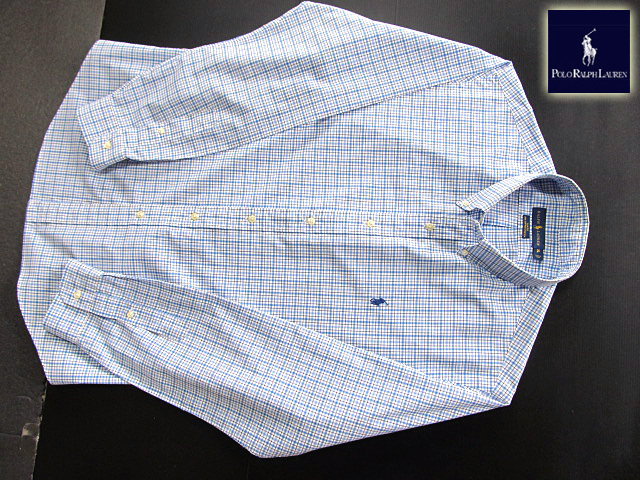 ★500円スタート！ラルフローレン RALPH LAUREN ボタンダウンシャツ 長袖 Lサイズ 希少品 ハンサムチェック ブルー×ブラック×ホワイト_画像6