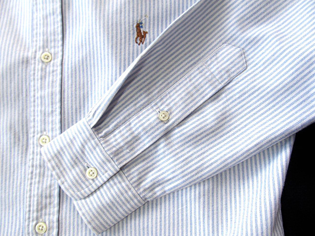 ★300円スタート!ラルフローレン RALPH LAUREN ボタンダウンシャツ・オックスフォード 長袖 Mサイズ 希少品 クールストライプ ブルー_画像5