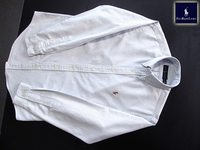 ★300円スタート!ラルフローレン RALPH LAUREN ボタンダウンシャツ・オックスフォード 長袖 Mサイズ 希少品 クールストライプ ブルー_画像6