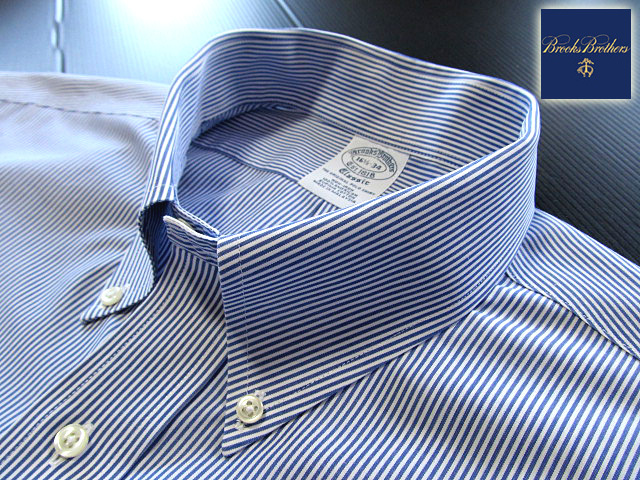 ★美品 ブルックスブラザーズ BROOKS BROTHERS ボタンダウンシャツ 長袖 Lサイズ 希少品 クールストライプ ブルー×ホワイト_画像1