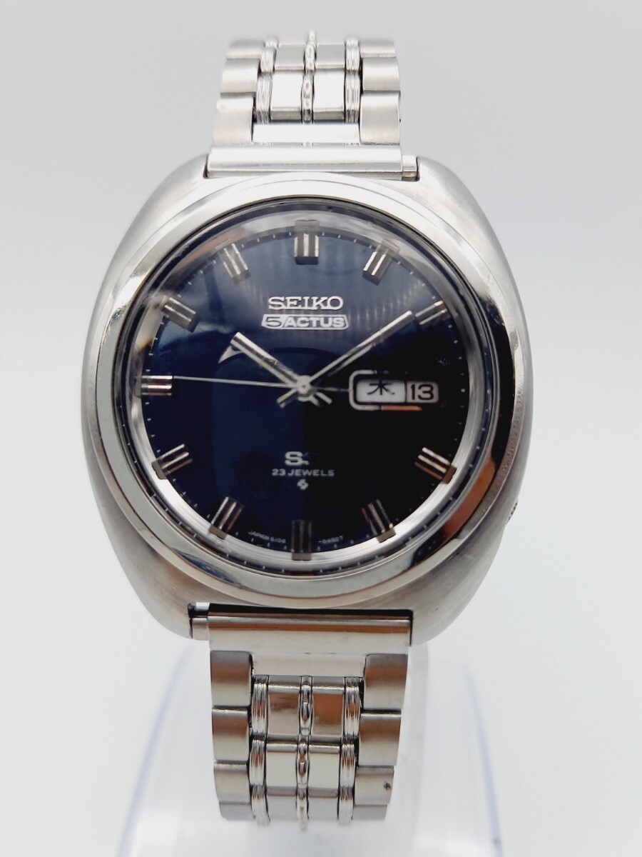 【整備済・1979年製】SEIKO 5 ACTUS SS 自動巻き 23石 青文字盤 ジュビリーブレス 稼働良好 SEIKO セイコー セイコー5 アクタス 5ACTUSの画像2