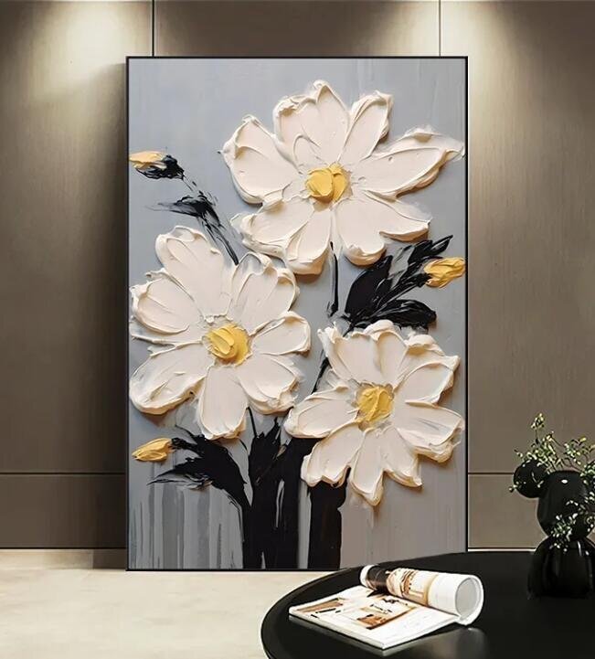 花卉油絵新型黒抽象玄関掛けリビングソファ背景壁裝飾畫(huà)肌理畫(huà)