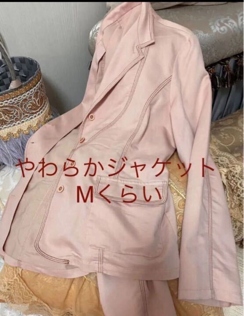 長袖 ジャケット ピンク コットン テーラード 旅行 オフィス 薄手 羽織り ブレザー カーディガン ステッチ Mくらい_画像3