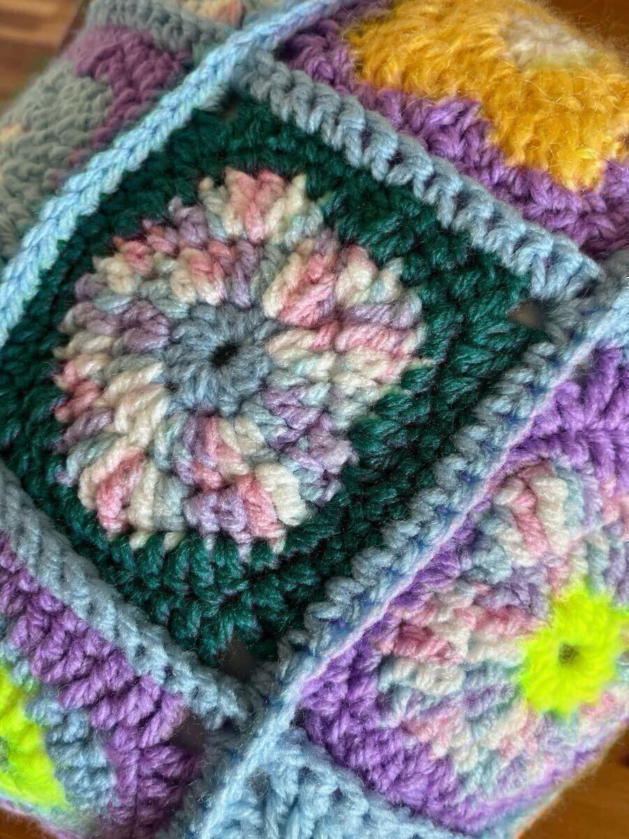 秋冬　両面モチーフ編みクッション パステルカラー　ハンドメイド_画像3